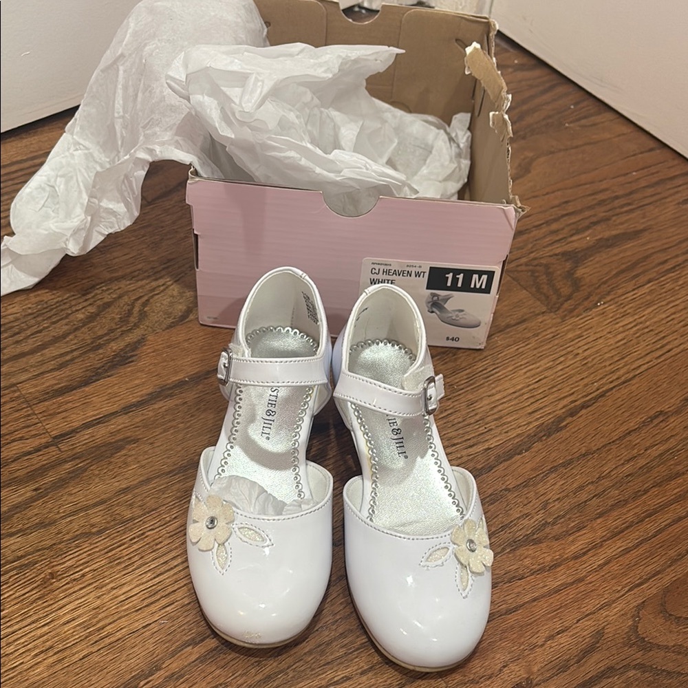 White Kids Dress Shoes with Floral Design
